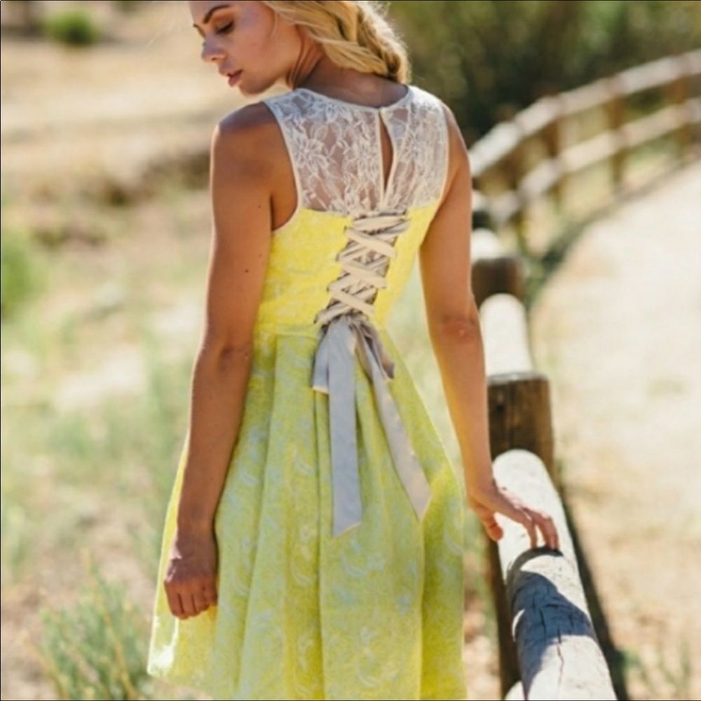 NWT Anthropologie RYU | Corset-Back A-line Dress in Lemon & Lime | Size S & M